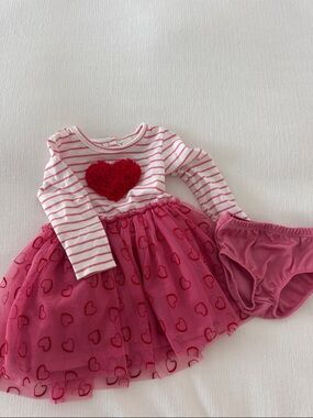 Little Lass Pink & White Striped Baby Dress with Heart Accent